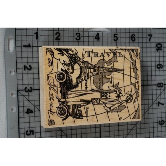 Stampabilities "See The World" Rubber Stamp OR1009 Paris Travel Large Wood Mount - Picture 2 of 5